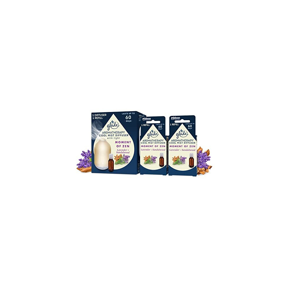 Glade Aromatherapy Cool Mist Diffuser Gift Set, Home D?cor Essential Oils Diffuser Calming Fragrance, Moment of Zen with Lavender & Sandalwood, 52.2