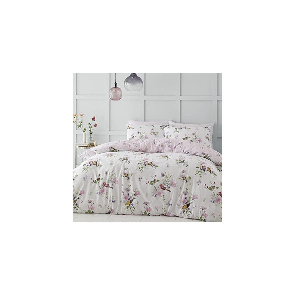 Catherine Lansfield Bedding Songbird King Duvet Cover Set With Pillowcases Pink