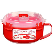 Sistema Microwave Breakfast Bowl | Round Microwave Container with Lid & Steam Release Vent | 850 ml | BPA-Free | Red | 1 Count