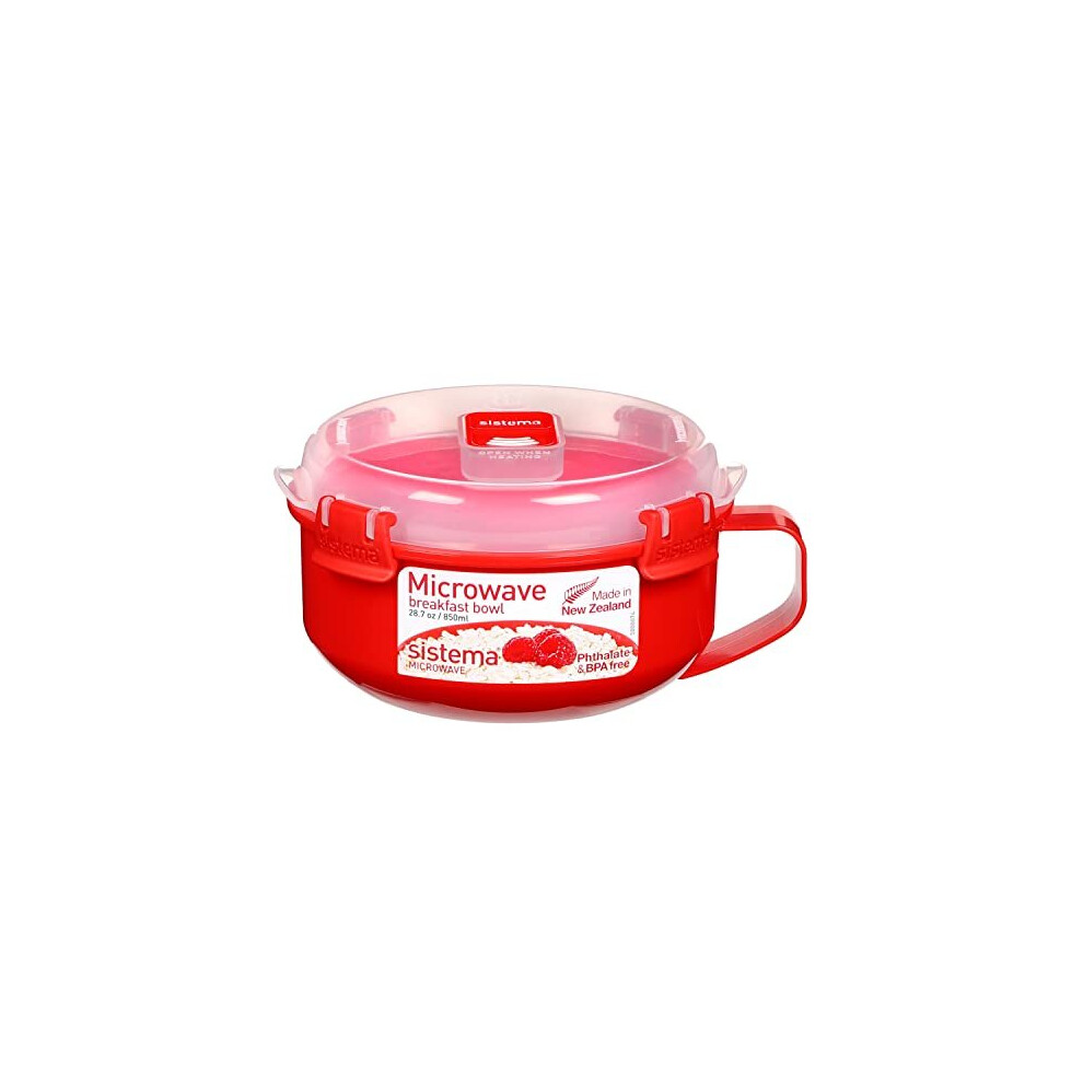 Sistema Microwave Breakfast Bowl | Round Microwave Container with Lid & Steam Release Vent | 850 ml | BPA-Free | Red | 1 Count