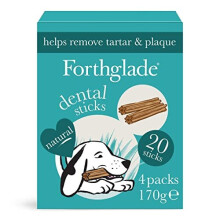 Forthglade Natural Dog Dental Sticks - Plant Based & Grain Free Dental Chews - 20 Sticks (4 x 170g)