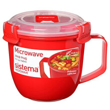 Sistema Microwave Small Soup Mug | Microwave Food Container | 565 ml | BPA-Free | Red/Clear