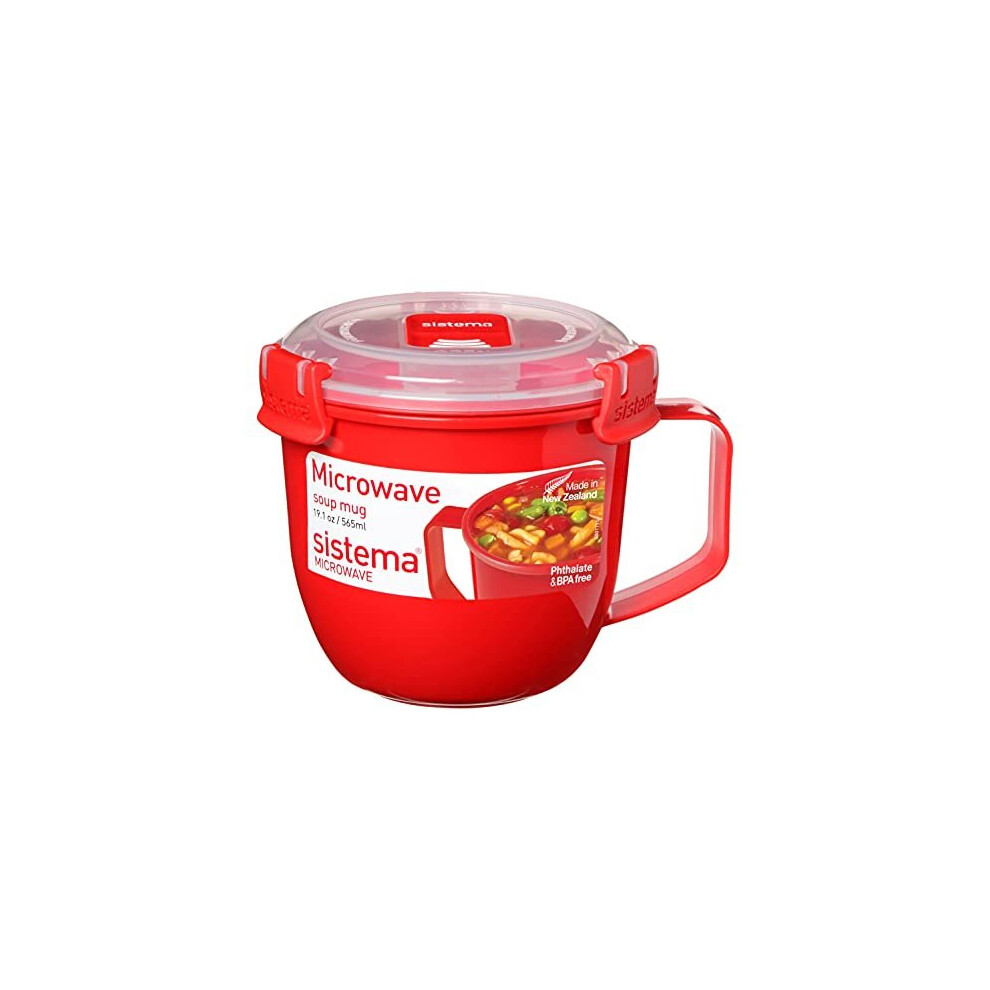 Sistema Microwave Small Soup Mug | Microwave Food Container | 565 ml | BPA-Free | Red/Clear