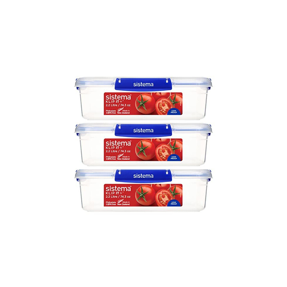 Sistema Klip It Plus Food Storage Containers | 2.2 L | Leak-Proof, Stackable & Airtight Fridge/Freezer Food Boxes With Lids | Bpa-Free Plastic |