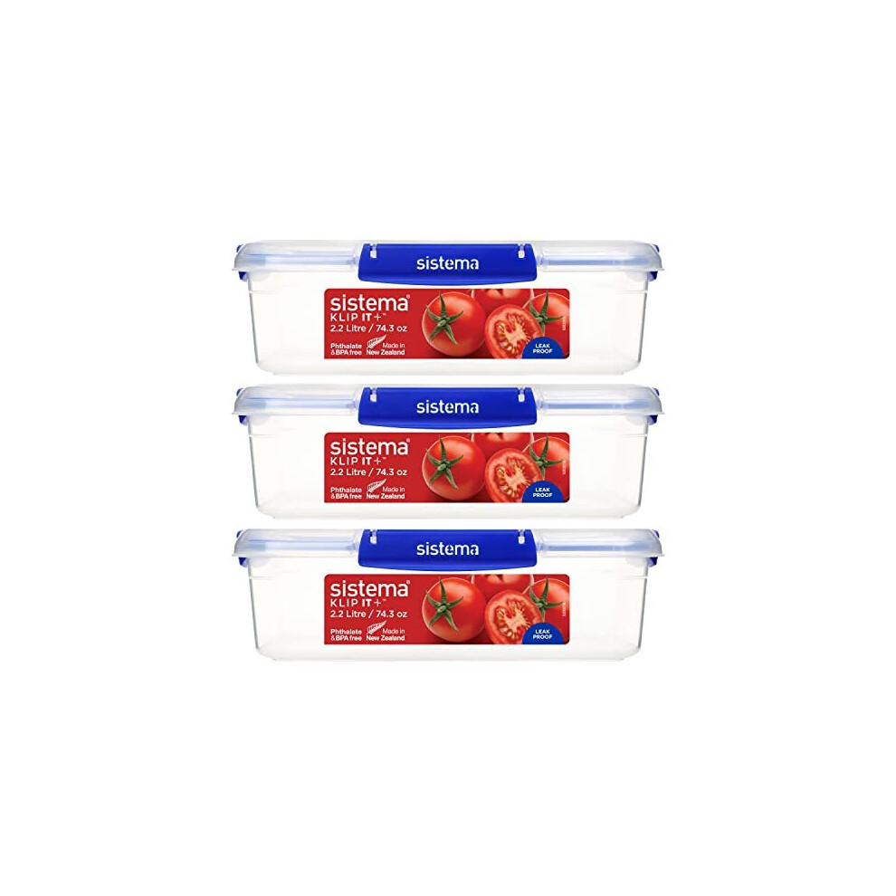 Sistema KLIP IT PLUS Food Storage Containers | 2.2 L | Leak-Proof, Stackable & Airtight Fridge/Freezer Food Boxes with Lids | BPA-Free Plastic |