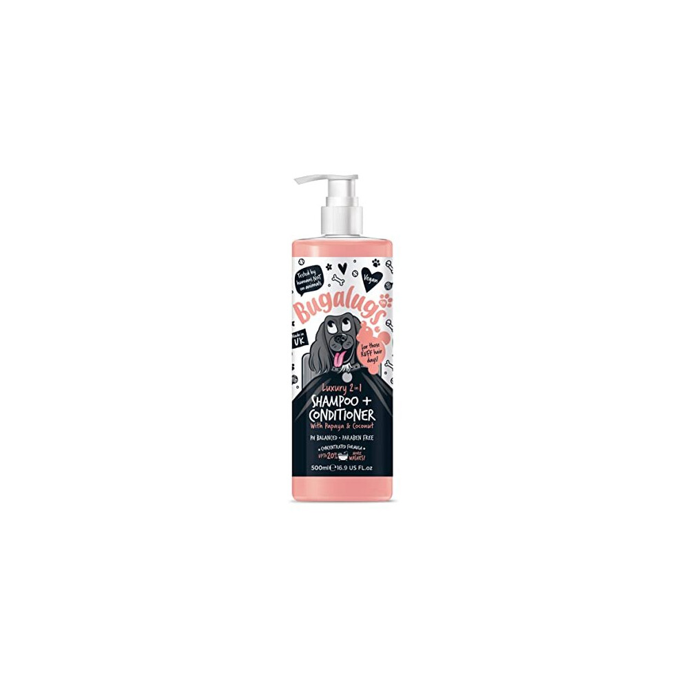 BUGALUGS Dog Shampoo Luxury 2 in 1 Papaya & Coconut dog grooming shampoo products for smelly dogs with fragrance, best puppy shampoo, professional