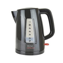 KitchenPerfected Quiet Rapid Boil Eco-Friendly Cordless Kettle - 3000w, 1 cup boil, 1.5 Litre (6 cups), Removable Filter - Black - E1526BK