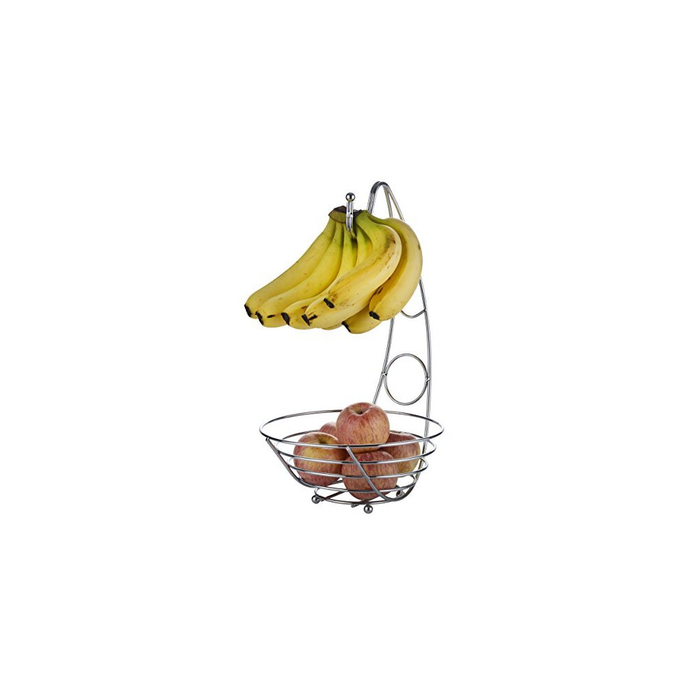 EXZACT Fruit Basket Fruit Bowl with Banana Hook 43cm Tall, Wired Fruit Rack/ Banna Stand Hanger - Silvery Chrome Finish