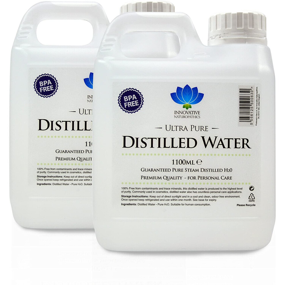 Distilled Water - 100% Pure Steam Distilled H2O - 1100ml - 2 Pack