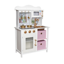 (White/Gold) HYGRAD Kids Wooden Play Kitchen Set Children's Role Play Pretend Toy Pink White