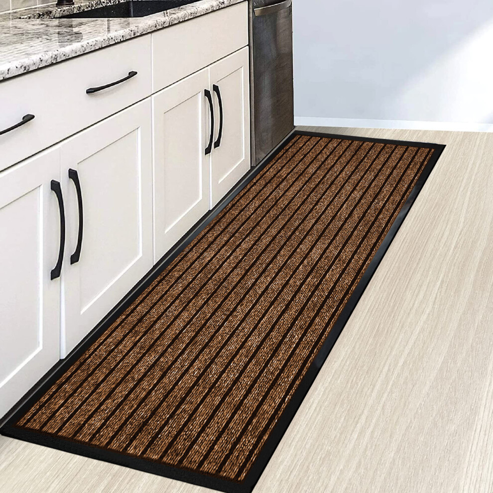 (Brown, 80x300) Non Slip Mats PVC Rubber Door Mat Kitchen Hallway Runner & Bath Mats