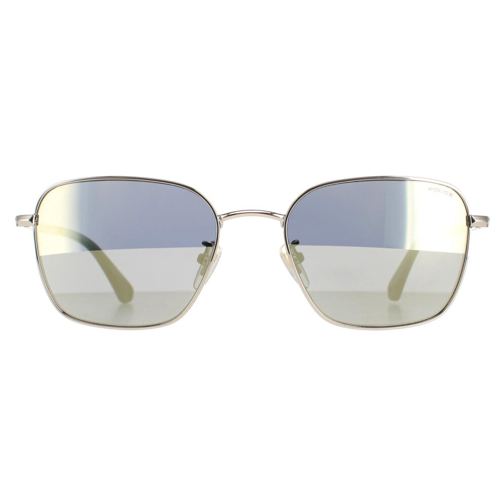 Police Sunglasses SPLE03 Roadie 1 8FEX Shiny Camel Brown Smoke Silver Mirror