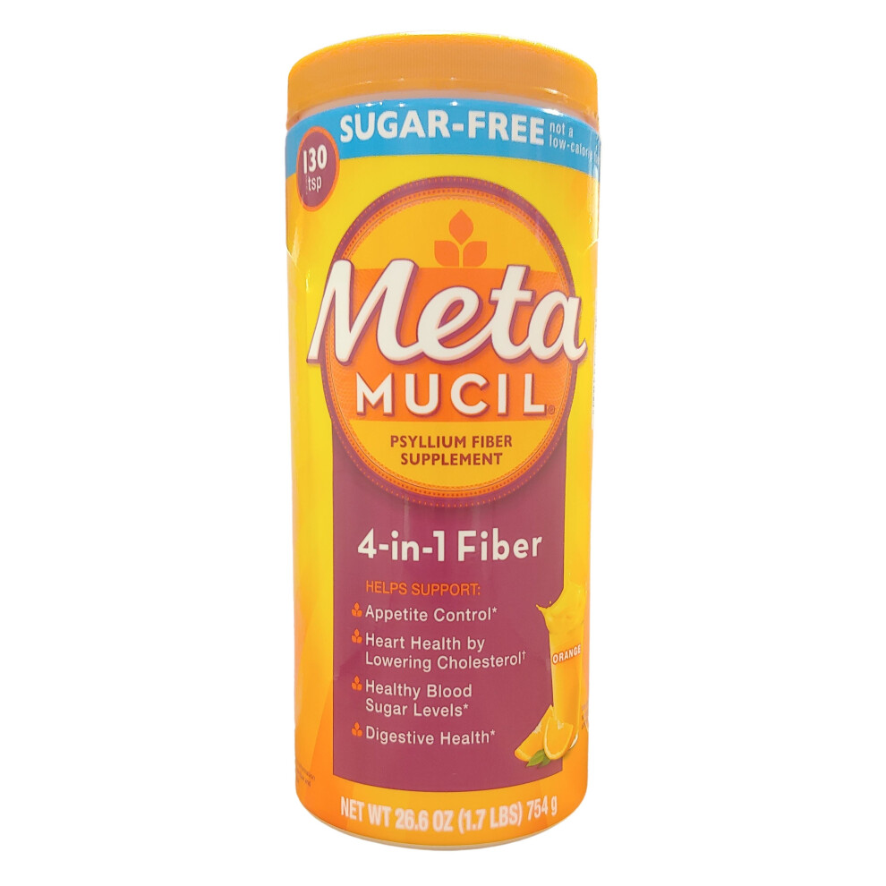 Metamucil Psyllium Husk 4-in-1 Fiber Supplement, 1.7 lbs (754 g), 130 Tsp - SUGAR FREE