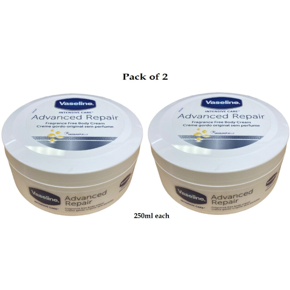 2XVaseline Intensive Care Repair Fragrance Free Body Cream 250ml