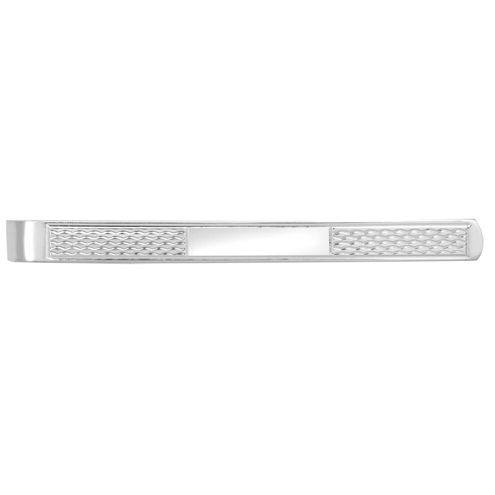 Jewelco London Men's Rhodium Plated Sterling Silver Engine Turned ID Bar Slide-on Tie Clip - ACL018