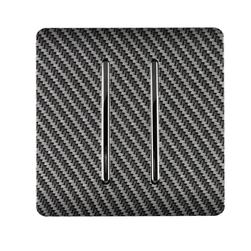 Trendi 2 Gang 2 Way Artistic Modern Glossy 10 Amp Rocker Tactile Light Switch Carbon Fibre