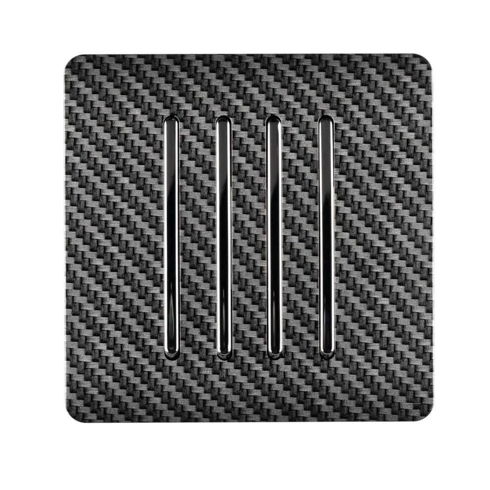 Trendi 4 Gang 2 Way Artistic Modern Glossy 10 Amp Rocker Tactile Light Switch Carbon Fibre