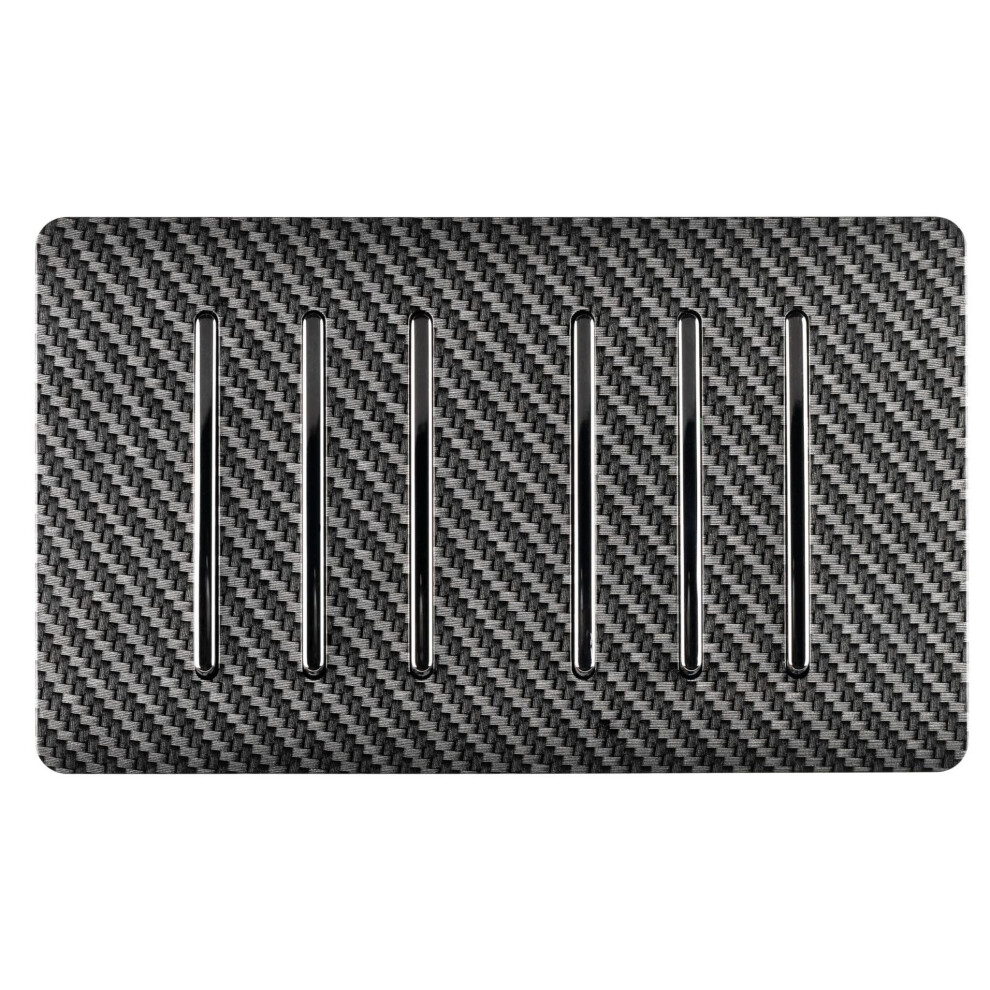Trendi Artistic Modern Glossy 6 Gang 2 Way Rocker Double Plate Light Switch In Carbon Fibre 5060998721030