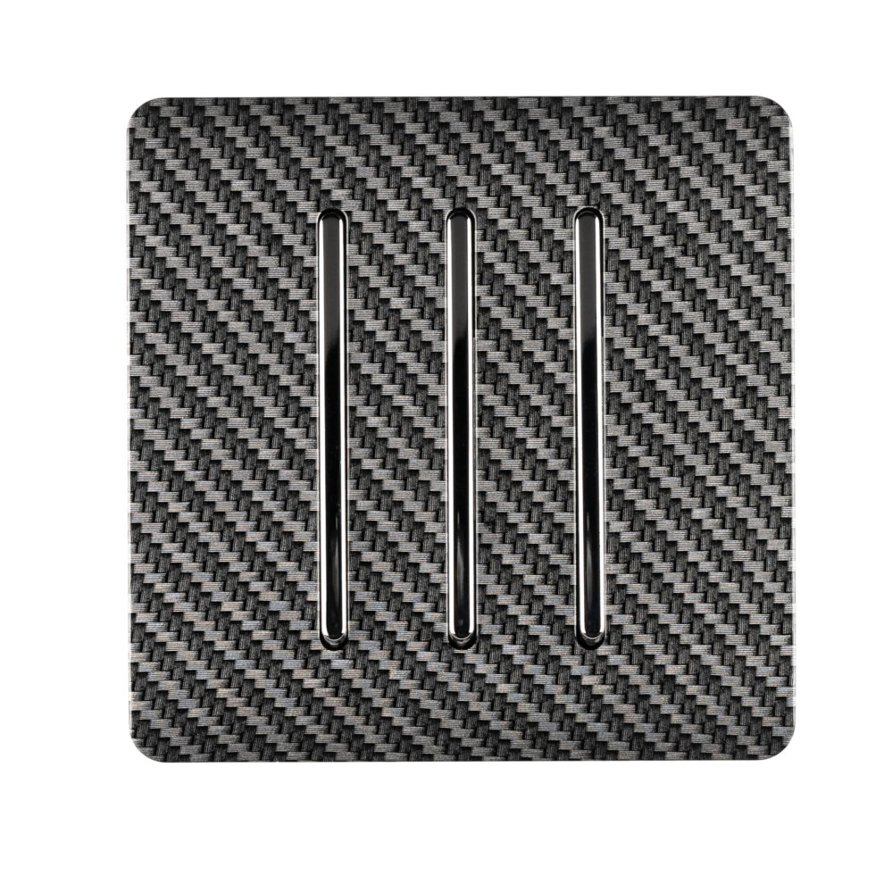 Trendi 3 Gang 2 Way Artistic Modern Glossy 10 Amp Rocker Tactile Light Switch Carbon Fibre