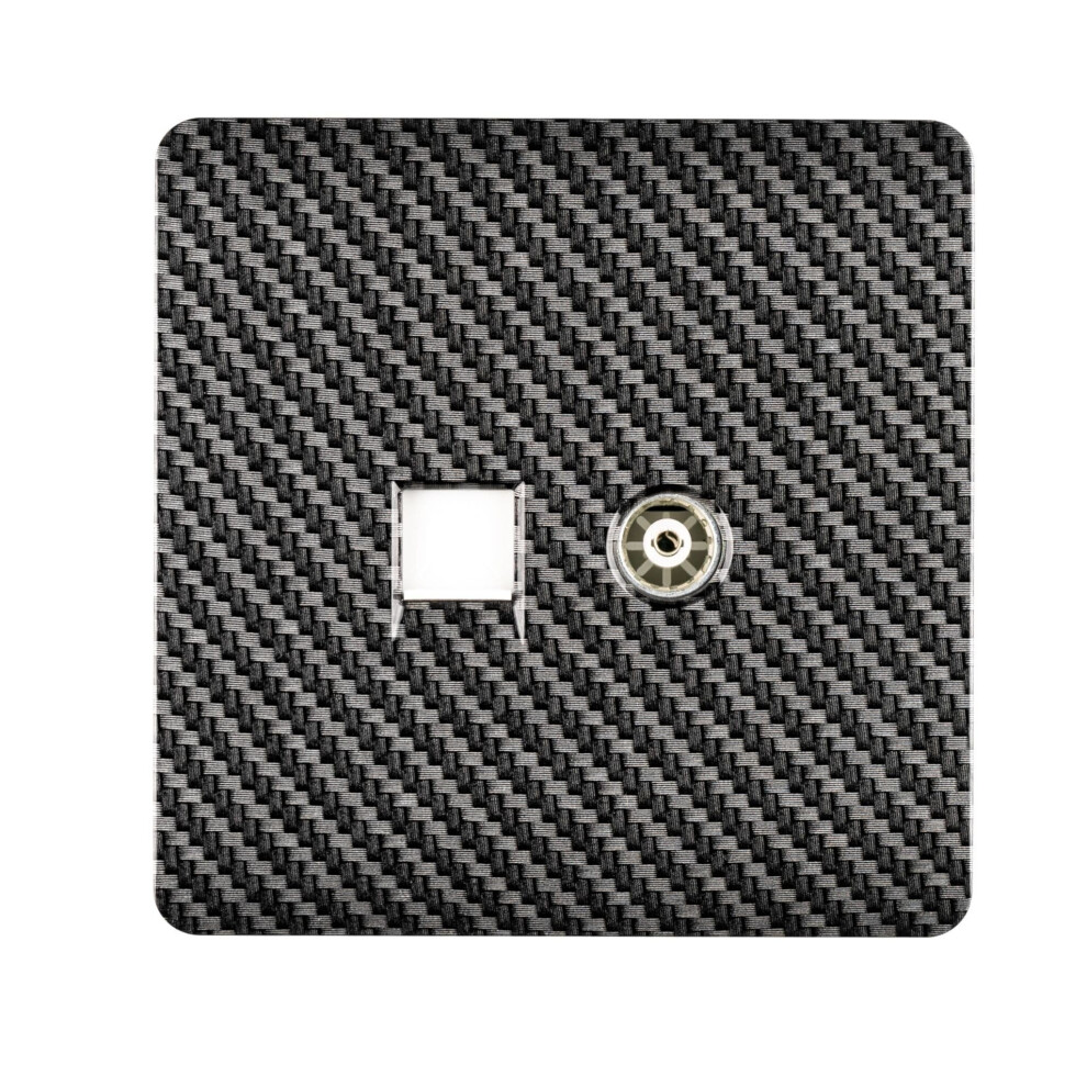 Trendi Modern Glossy Tactile TV Co-axial + RJ45 Cat 5e & Cat 6 PC Ethernet Socket Carbon Fibre