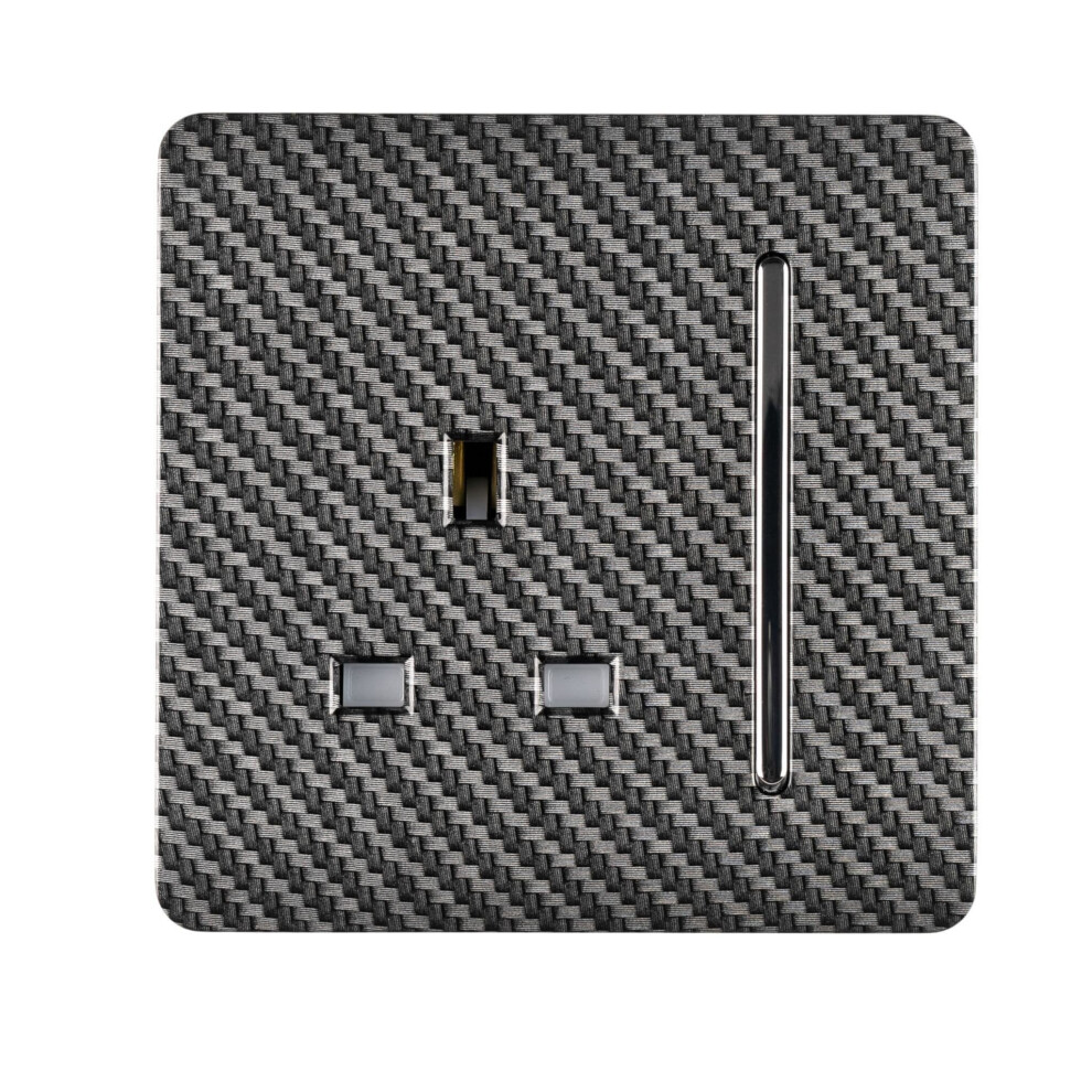 Trendi 1 Gang Artistic Modern Glossy 13 Amp Switched Tactile Plug Socket Carbon Fibre