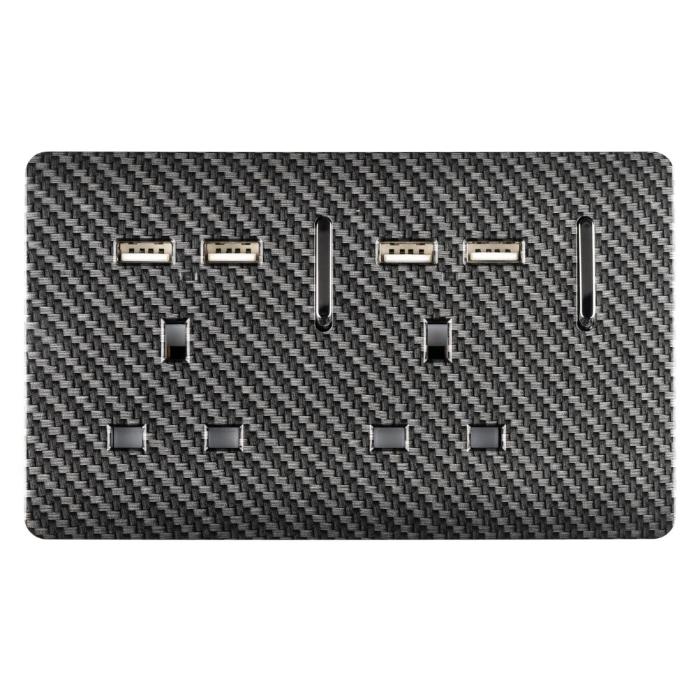 Trendi 2 Gang Artistic Modern Glossy Screwless Raised 13 Amp 240v Short 4 USB Type A Charging Points Double Chrome Switched Electrical Wall Plug Socket Carbon Fibre - ART-SKT213USBCF - Image 4