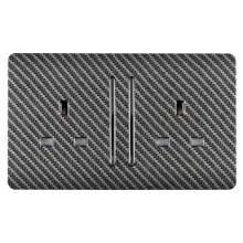 Trendi 2 Gang Artistic Modern Glossy 13 Amp Long Switched Tactile Plug Socket Carbon Fibre