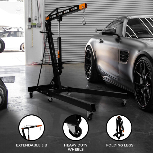 T-Mech Engine Crane 1 Tonne Ton Hydraulic Handle Folding Hoist Lift Jack Stand Workshop 1