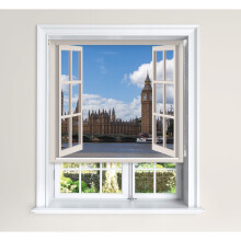 (150 cm Width x 140 cm Drop, London Window Cream) Lister Cartwright Blackout Roller Blind London Window Scene Windows Blinds Sizes
