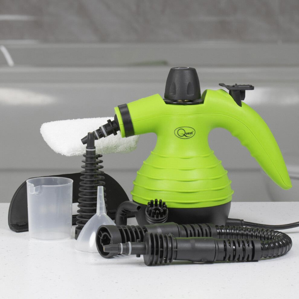 Quest 41980 250ml Green Hand Held Steam Cleaner with 9 Cleaning Accessories