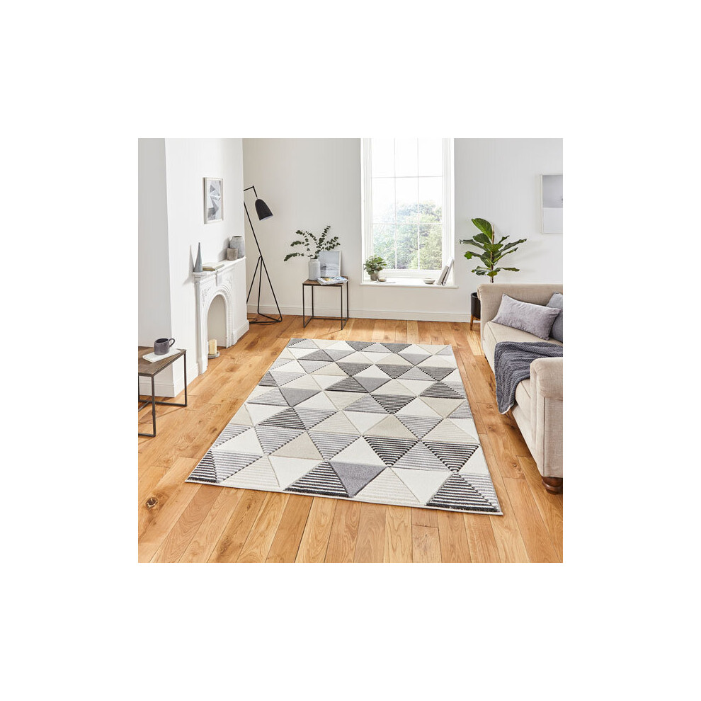 (Grey/Beige, 120 x 170 Cm) Think Rugs Matrix MT15 Geometric Hand Carved Rug