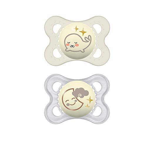 MAM MAM Night Glow in the Dark Silicone Pacifier, Green/White, 0-6 Months, 2-Count