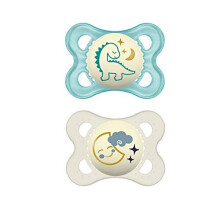 MAM Night Glow in the Dark Silicone Pacifier, Blue, 2-Count