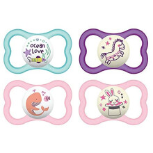 Mam Day & Night Mam Air Silicone Dummy, 16+ Mam Air Night Uni Mix, set of 6 2 sterilised transport boxes.