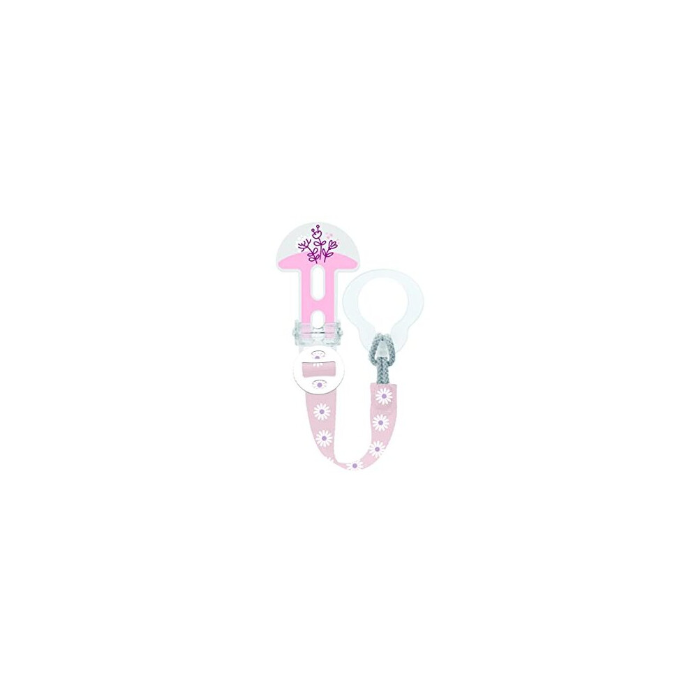 MAM Broche Clip It! & Cover S183 Dummy Brooch and Dummy Case, Adjustable Length Dummy Clip for All Types of Pacifiers 0 Months, Pink