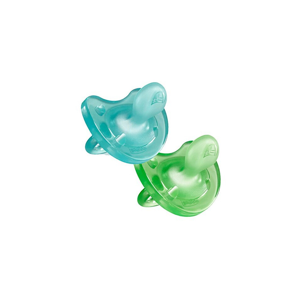 Chicco Soft ergonomic pacifier in silicone x 2, blue / green, 6-16 months