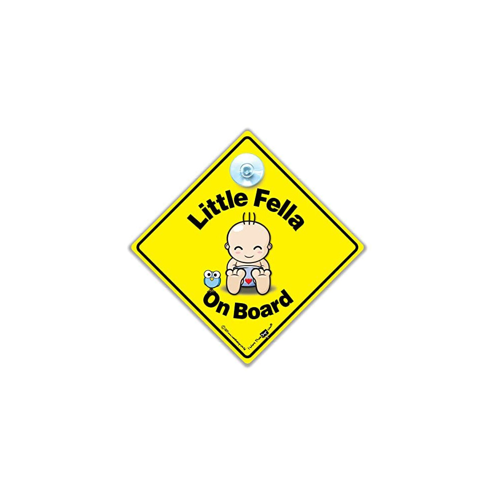 Little Fella On Board Car Sign, Baby On Board Sign, Grandchild On Board, High Visibility Advisory Suction Cup Car Window Sign Designed To Let Other Iwantthatsign.com