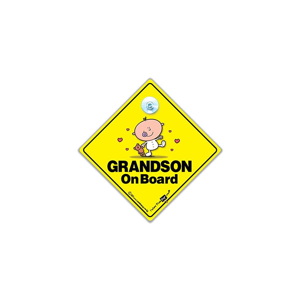 Grandson On Board Car Sign, Baby On Board Sign Style Suction Cup Car Sign In And Big, Bold And Designed To To Notify Other Road Users Yellow/Black Iwantthatsign.com