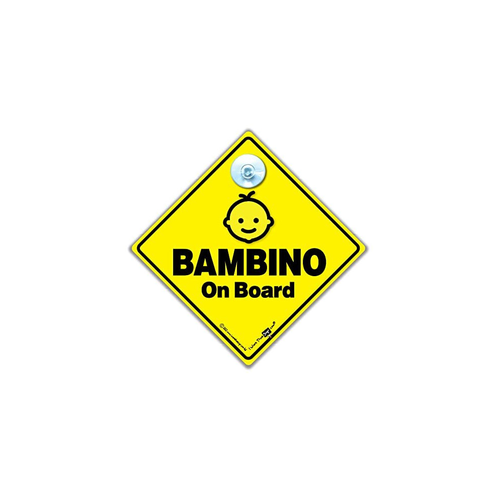 Bambino On Board Sign, Baby Car Sign, Baby On Board Suction Cup Car Sign In And Big, Bold And Designed To To Notify Other Road Users Yellow/Black Iwantthatsign.com