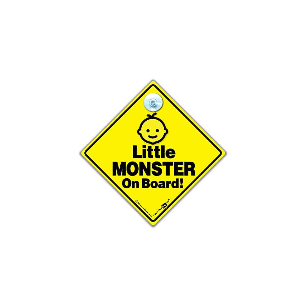Little Monster On Board Sign, Baby Car Sign, Baby On Board Suction Cup Car Sign In And Big, Bold And Designed To To Notify Other Road Yellow/Black Iwantthatsign.com
