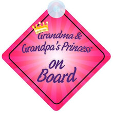 mybabyonboard UK Grandma And Grandpas Princess 018 on Board Car Sign for Children/Baby Girls Non Personalised Character Theme
