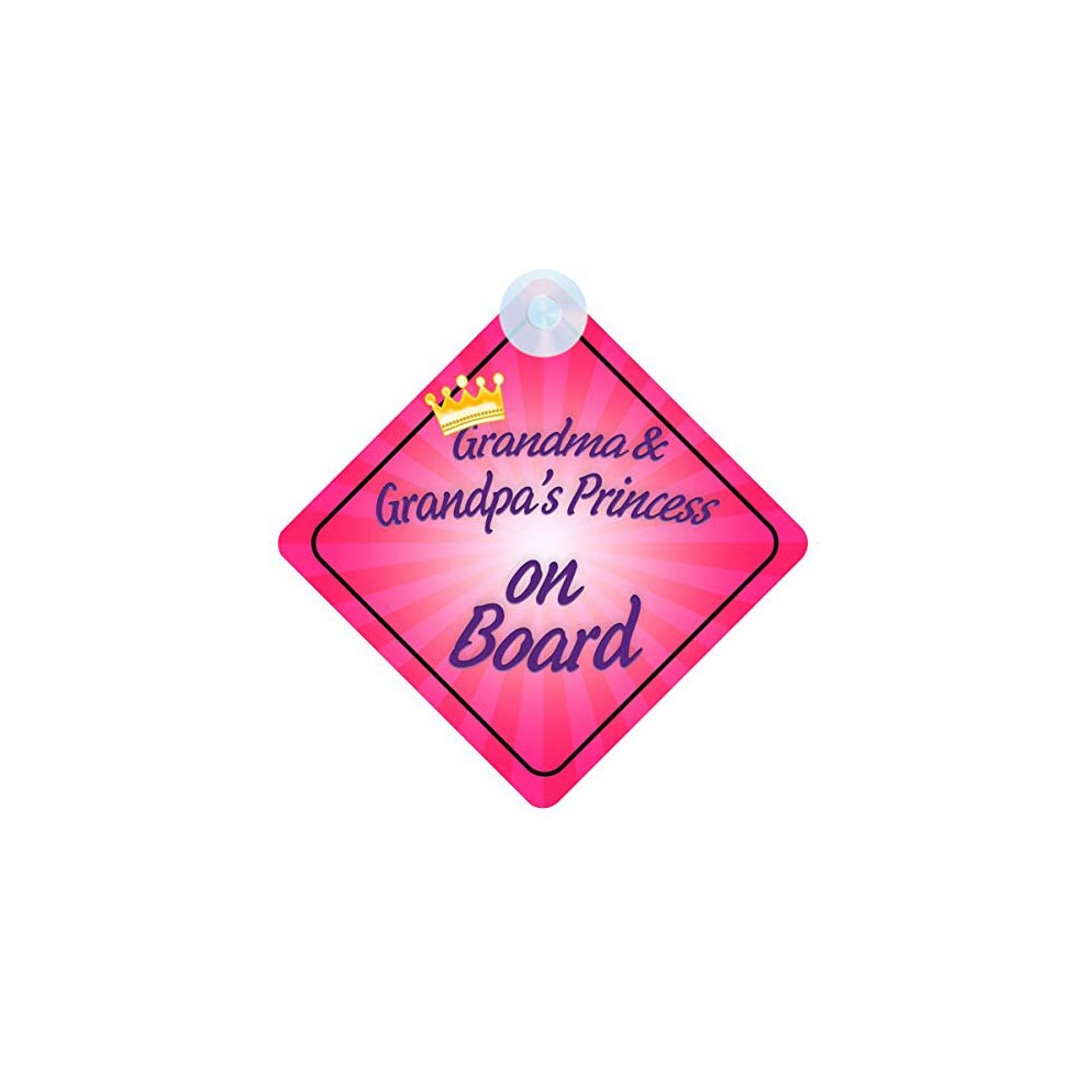 Grandma And Grandpas Princess 018 On Board Car Sign For Children/Baby Girls Non Personalised Character Theme Mybabyonboard Uk