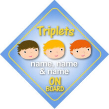 Triplets Boys On Board Personalised Car Sign New Baby / Child Gift / Present