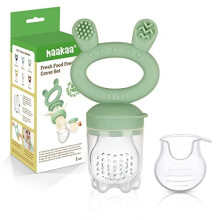 Baby Fruit Food Feeder Pacifier - Haakaa Silicone Feeder and Teether for Infant Safely Self Feeding,BPA Free Teething Relief Toy (Pea Green)