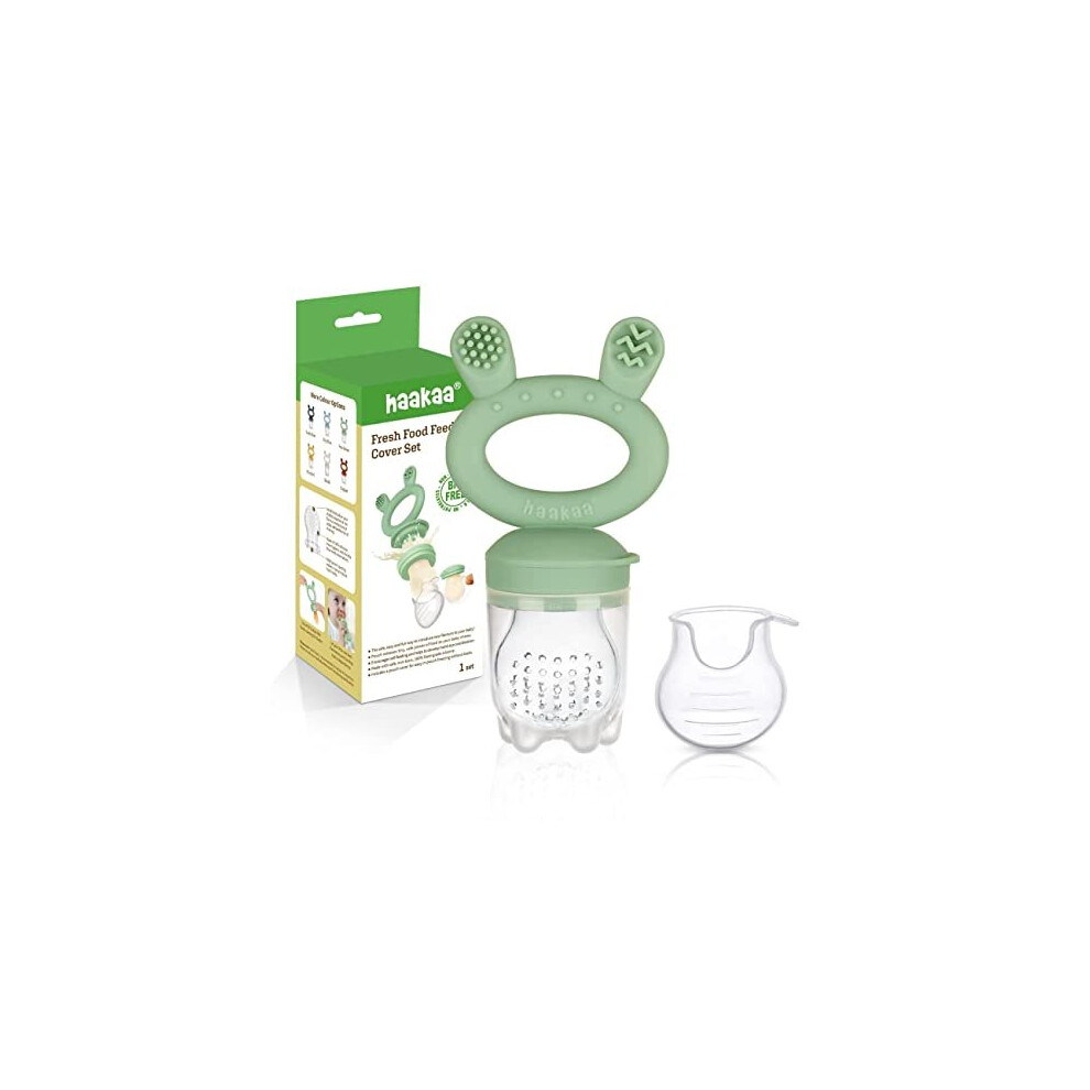 Baby Fruit Food Feeder Pacifier - Haakaa Silicone Feeder and Teether for Infant Safely Self Feeding,BPA Free Teething Relief Toy (Pea Green)-image-OPC-PB9KZT7-NEW