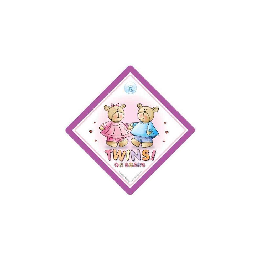 Twins On Board, Twins On Board Sign, & Bears, Twins On Board Car Sign, Twins On Board Sign, Baby On Board, Bumper Sticker, Decalm Baby Sign, Pink/Blue Baby Iwantthatsign.com