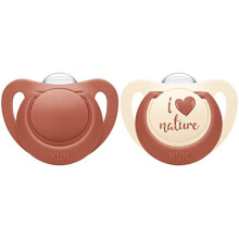 NUK for Nature Baby Dummy | 6-18 Months | Sustainable Silicone Soothers | Made from 100% Natural Raw Materials | Red | 2 Count
