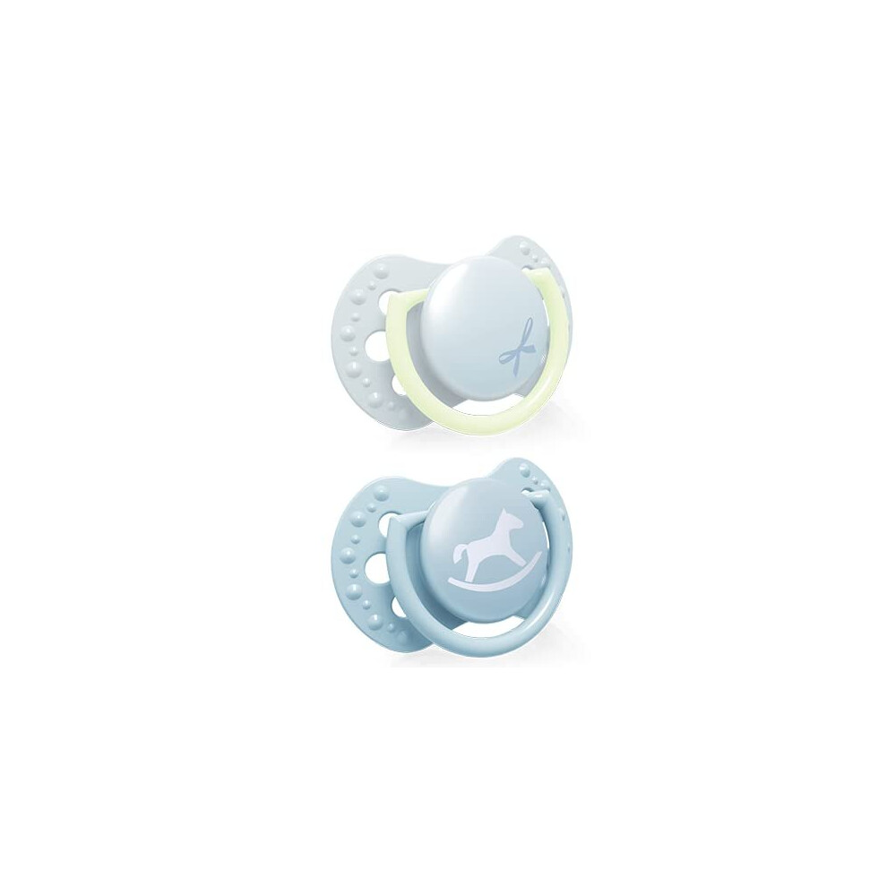 Soother 0-2 Months, Baby Dummies With Silicone Teat, Dynamic Tip, Baby Shower Boy Collection, 2 Pieces, Blue Lovi
