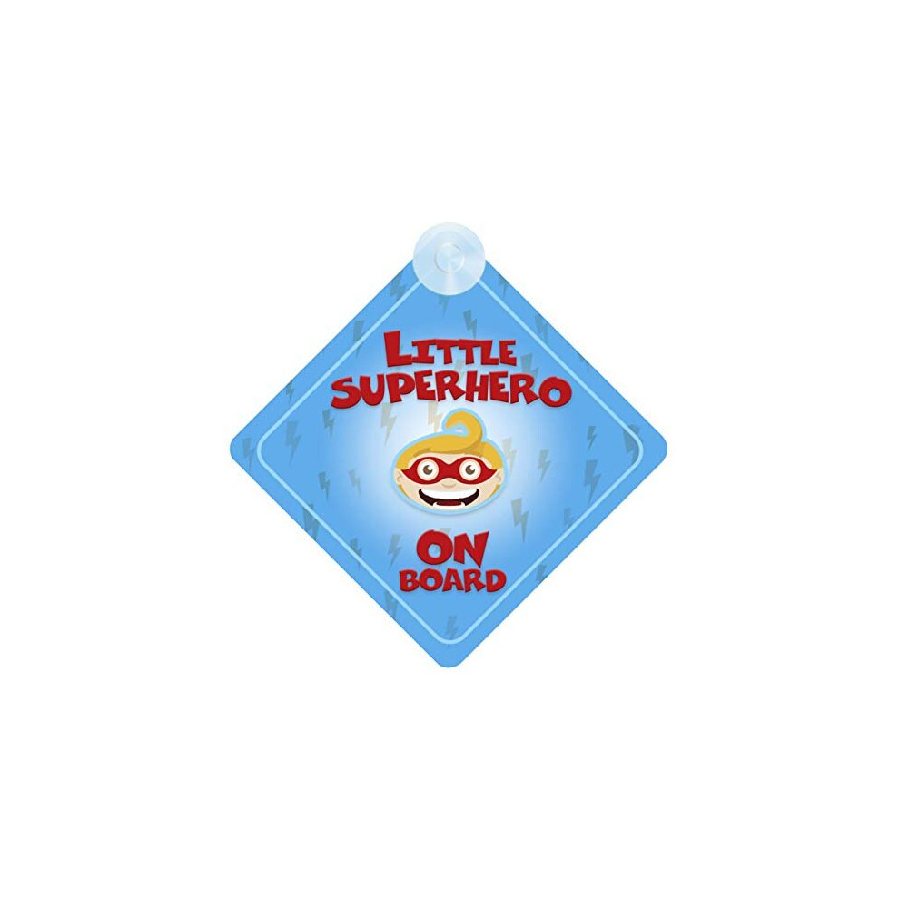 Little Superhero On Board Car Sign For Children/Baby Boys Non Personalised Character Theme Blue Mybabyonboard Uk