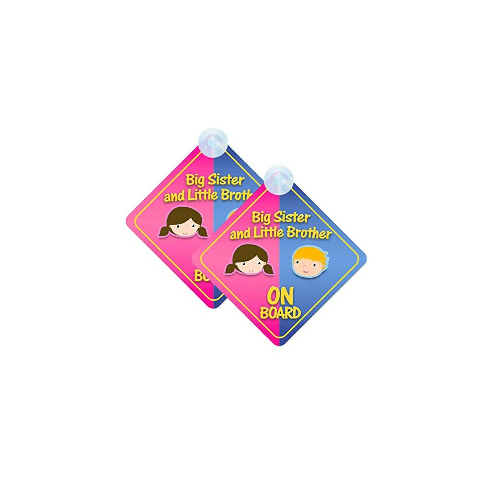 Big Sister And Little Brother Baby On Board Sign For Car Twin Pack 2Pcs Kids Safety Warning Car Signs Mybabyonboard Uk